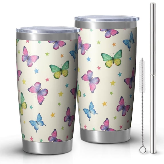 Butterfly and Star Pastel Pattern Car Tumbler 1 Pack, Vacuum Insulated ...