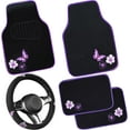 thumbnail image 1 of Butterfly Steering Wheel Cover and Waterproof Car Floor Mats,Purple Car Mats 14.5-15inch Steering Wheel Covers Universal Fit for Suvs,Sedans Cars,for Women Girl(Black and Purple), 1 of 17