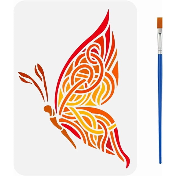 Butterfly Stencil with a Paint Brush 11.7x8.3Inch Keltic Knot Style Pattern Stencil Reusable Flying Insects Painting Template Animal Themes Template