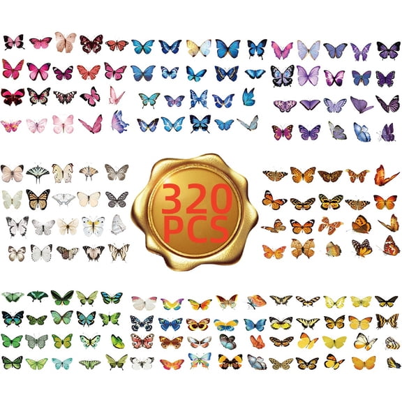 Butterfly Sticker Set, Bulk Scrapbook, Planner & Craft Decals, 320 Pcs