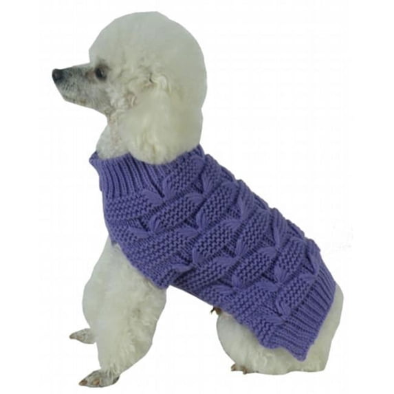 Butterfly Stitched Heavy Cable Knitted Fashion Turtle Neck Dog Sweater, Extra Small