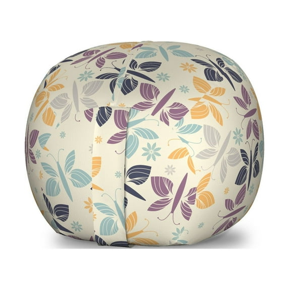 Butterfly Storage Toy Bag Chair, Pastel Colored Spring Time Inspired Pattern Butterfly Silhouettes and Blossoms, Stuffed Animal Organizer Washable Bag, Small Size, Multicolor, by Ambesonne