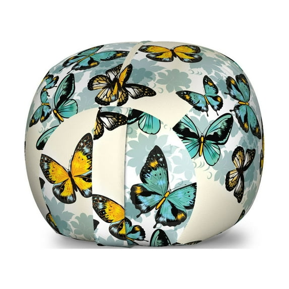 Butterfly Storage Toy Bag Chair, Romantic Design Illustration with Bicolor Insects on Floral Silhouettes, Stuffed Animal Organizer Washable Bag, Large Size, Eggshell Multicolor, by Ambesonne