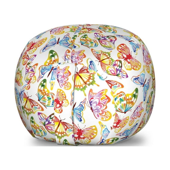 Butterfly Storage Toy Bag Chair, Vibrant Animals Psychedelic Sixties Inspired Color Palette Nature Illustration, Stuffed Animal Organizer Washable Bag, Large Size, Multicolor, by Ambesonne