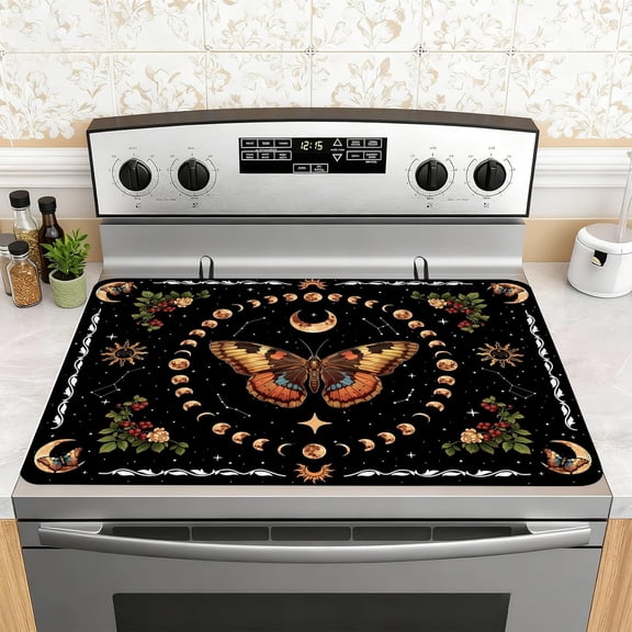 Butterfly Stove Top Cover for Electric Stove, Boho Aesthetic Heat Resistant Rubber Mat for Glass Cooktops, Flat RV Range Stovetop Protector, Dish Drying Mat for Kitchen, 28"x20"