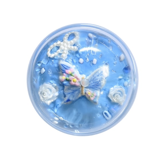 Butterfly Stress Ball Squishy, Transparent Sensory Fidget with Rose Pearl and Stone Fill, Soft TPR Squeeze Toy for Office Desk and Kids Gifts