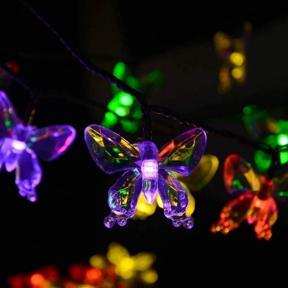 Butterfly String Lights, 7M 50LED Solar Butterfly String Lights Outdoor Garden Solar String Lights Waterproof