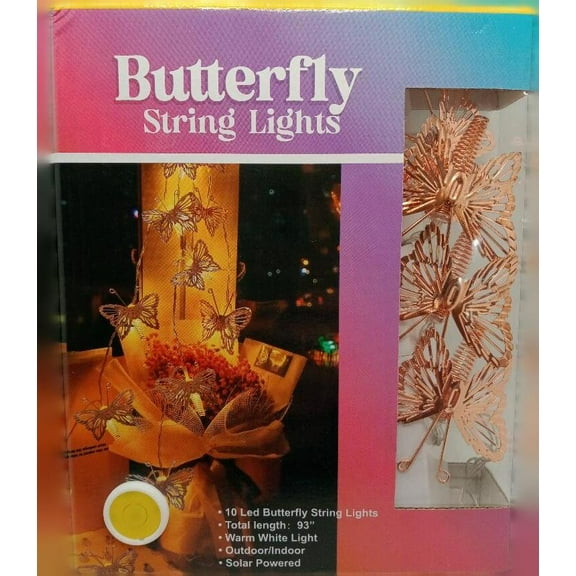 Butterfly String Lights Led Solar Power Outdoor/Indoor 93 Length 10 Butterflies