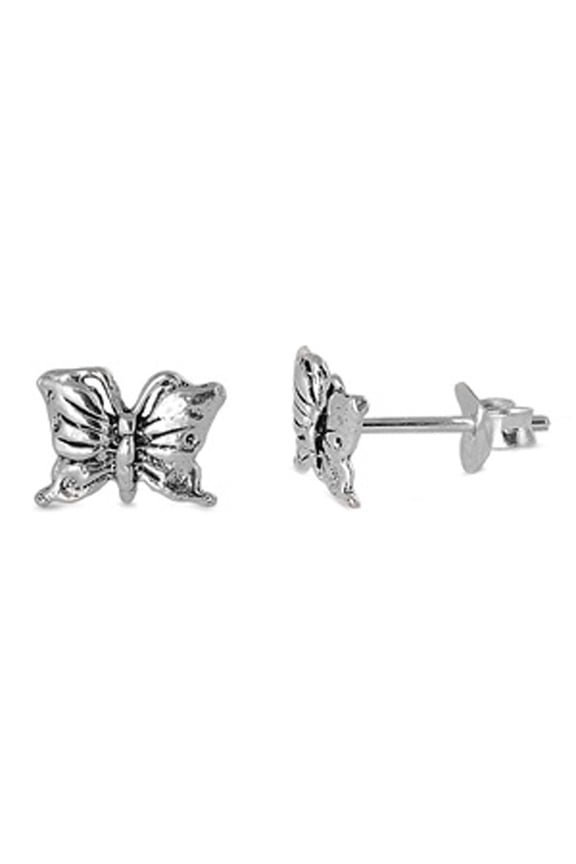 Butterfly Stud Earrings .925 Sterling Silver Jewelry Female Unisex