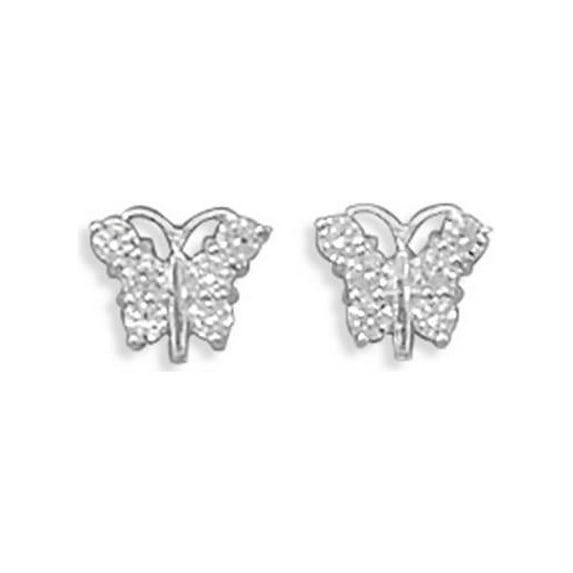 Butterfly Stud Earrings with Sparkling Cubic Zirconia Sterling Silver