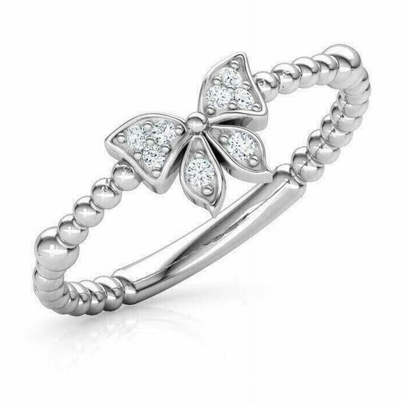 Butterfly Style Diamond Ring, Bead Set Shank Diamond Engagement Ring, Delicate Ring For Everyday Wear, 925 Sterling Silver, 1.6 Ct Simulated Diamond, Minimalist Jewelry