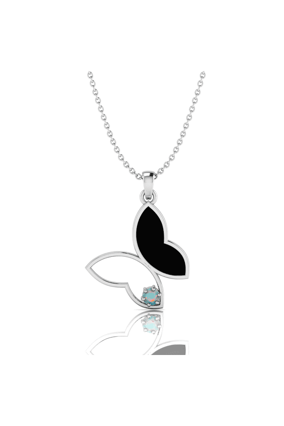 Butterfly Style White Opal Silver Charm Black Enamel Pendant Gift For Friendship Day || Ali Baba Jewellery