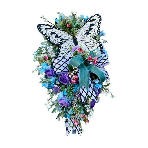 Butterfly Summer Wreaths for Front Door Spring Summer Butterflies Decor Welcome Sign Summer Wreath,1 x Rose Butterfly Door Knocker