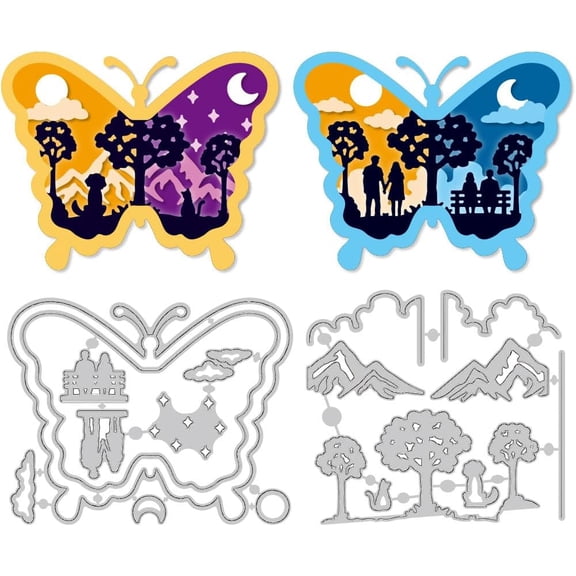 Butterfly Sun and Moon Scene Cutting Dies Card Making Die Stencil Carbon Steel Die Cuts Card Scrapbooking Embossing Template Dies for Greeting Cards Craft Paper Album Invitation Decor