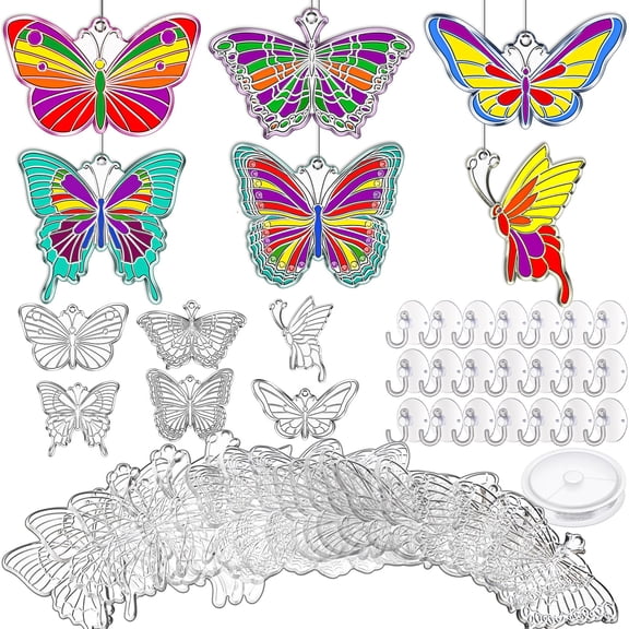 Butterfly Suncatcher Craft Kit 60 Sets Window Decor Art Project Spring Easter Party Favors
