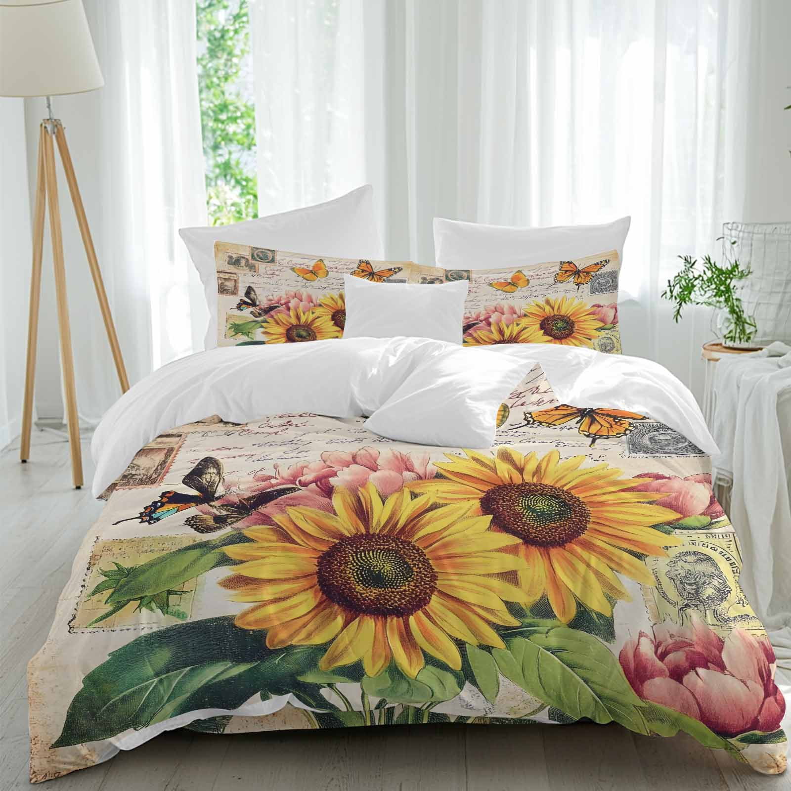 Butterfly Sunflower 4 Piece Duvet Cover Set California King Size ...