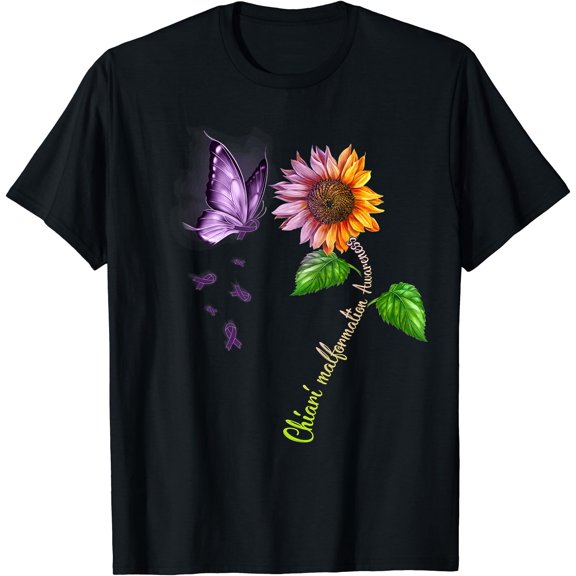 Butterfly Sunflower Chiari malformation Awareness T-Shirt, Unisex T-Shirt