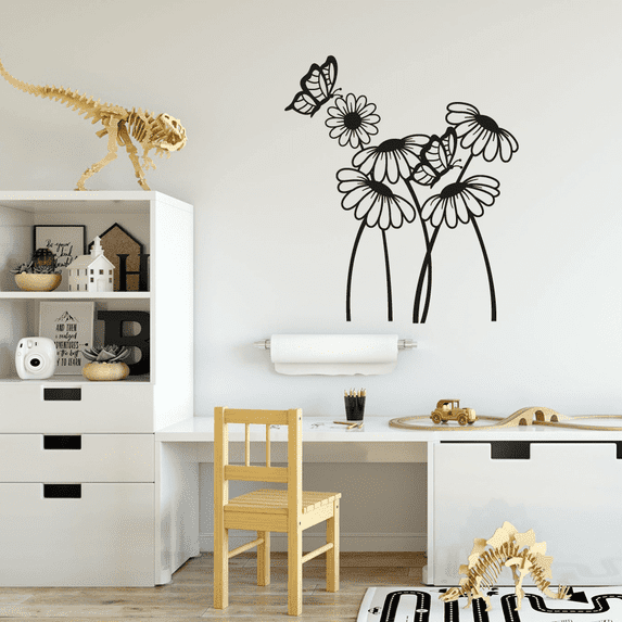 Butterfly Sunflower Flower Garden Flowers Floral Spring Silhouette Vinyl Design Wall Sticker Wall Art Wall Decal Boy Girl Kid Room Bedroom Gardener Home Decor Stickers Decoration Size (30x22 inch)