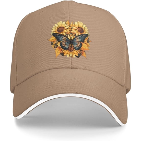 Butterfly & Sunflower Print Baseball Cap Dad Hat Adjustable Fashion Hats for Men Women Polo Trucker Unisex Style Headwear