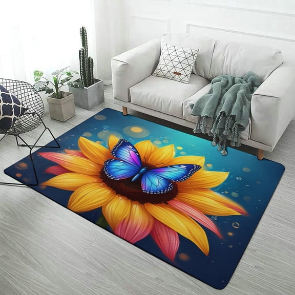 Butterfly Sunflower Print Home Decor Living Room Carpet Non-slip Soft Comfy Floor Rug Kitchen Bedroom Entrance Doormat Mats