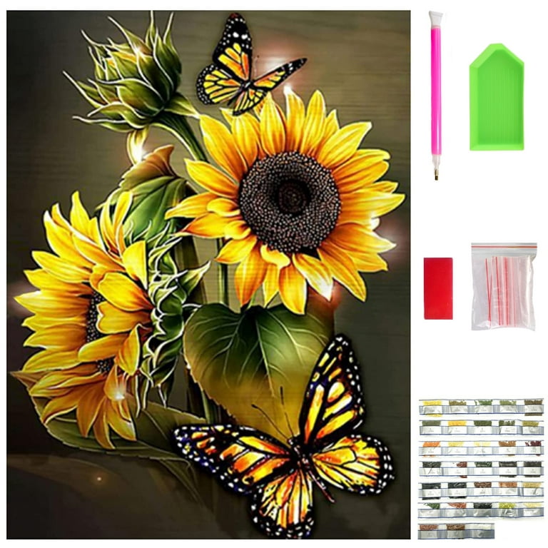 Butterfly Sunflowers Diamond Painting Kits for Adults, Full Drill Round 5D Diamond  Art Kits for Beginners, DIY Art Craft Kits, Gifts for Friends & Family,  Flowers Picture for Home Wall Decor 40*30cm. 