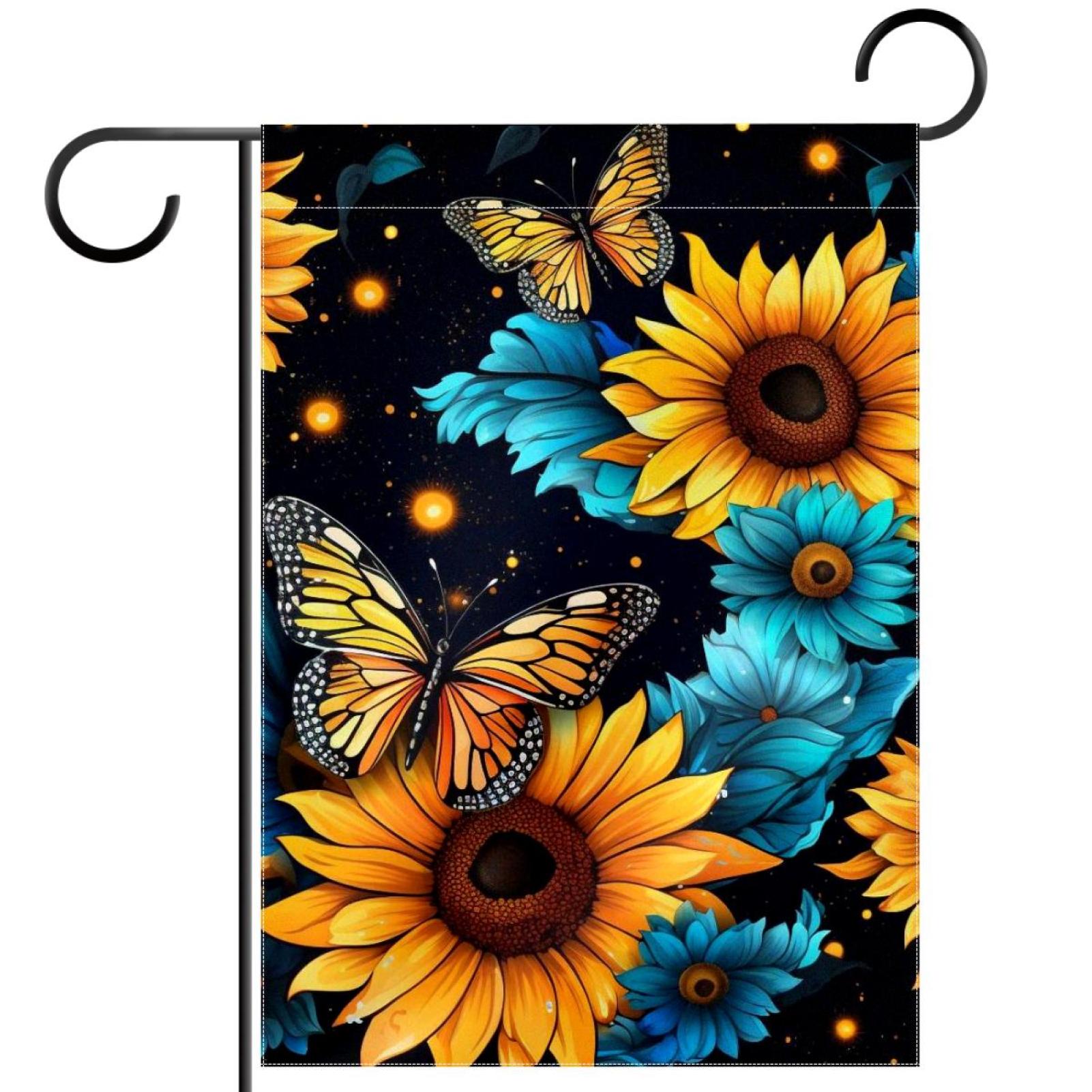 Butterfly Sunflowers House Flag Double Sided Vertical 28X40 Inch