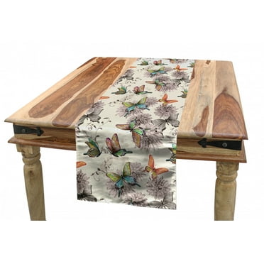 Butterfly Table Runner, Flying Animals Hand Drawn Watercolor Effect Image Soft Color Palette Wildflowers, Dining Room Kitchen Rectangular Runner, 3 Sizes, by Ambesonne