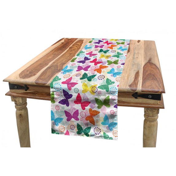 Butterfly Table Runner, Surreal Animal Silhouettes with Floral Elements Faded Colors Romantic Design, Dining Room Kitchen Rectangular Runner, 3 Sizes, by Ambesonne