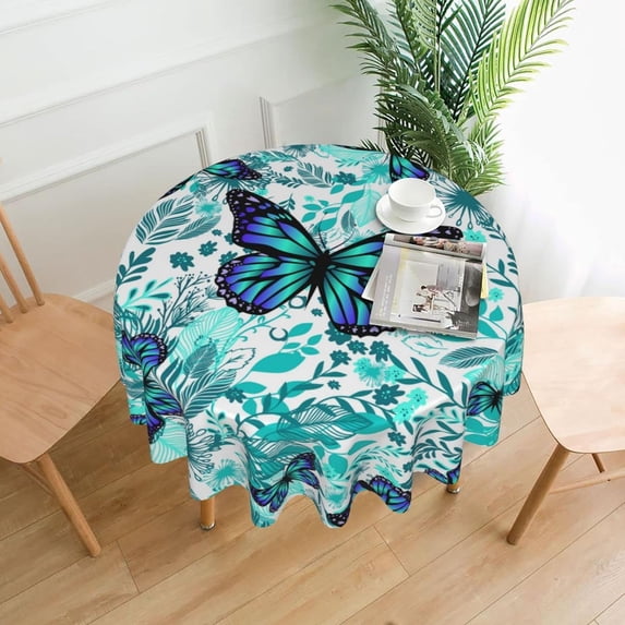 Butterfly Tablecloth, Butterfly Party Table Cloth for Party Decoration, Round 60 Inch, Butterfly Bird Flower Themed Tablecloths for Dinner Kitchen Party Picnic