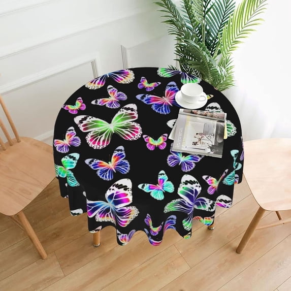 Butterfly Tablecloth, Butterfly Party Table Cloth for Party Decoration, Round 60 Inch, Butterfly Bird Flower Themed Tablecloths for Dinner Kitchen Party Picnic