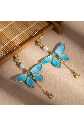 Butterfly Tassel Long Earrings Chinese Style Jewelry for Women Hanfu Traditional Dangle Accessory Gift