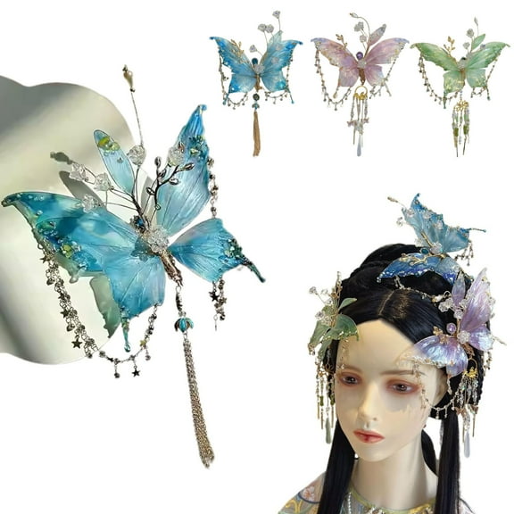 Butterfly Tears Tassel Hair Clip, Large Fairy Wing Hair Clips, 3D Moving Wing Hair Clips, Butterfly & Beaded Design Hair Claws for Hairstyles, Butterfly Tassel Hair Clip for Women, 5.9*5.1in, Pink