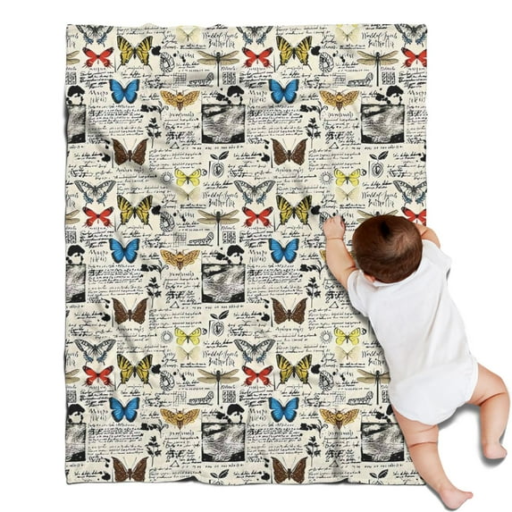 Butterfly Text Pattern Blanket,Comfortable Soft Flannel Throw Blanket,All Season,Warm Lightweight Blankets for Sofa Bed Couch Living Room Chair,30"x40"