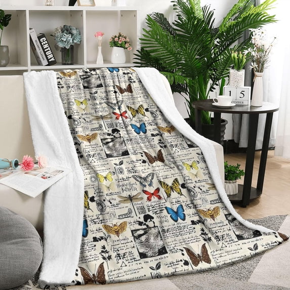 Butterfly Text Pattern Blanket,Comfortable Soft Lamb Wool Throw Blanket,All Season,Warm Lightweight Blankets for Sofa Bed Couch Living Room Chair,50"x60"