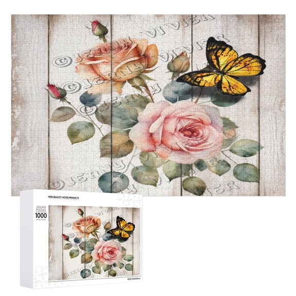 Butterfly on The Rose 1000 Piece Jigsaw Puzzle for Adults,1000 pc Large Piece Jigsaw,Fun Challenging Brain Exercise Family Game Creative Gift for Friends Parents Grandparents