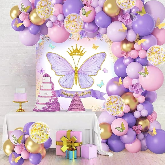 Butterfly Theme Birthday Party Decorations-70Pcs, Butterfly Poster, Pastel Balloons For Decoration, Happy Birthday Decoration Kit For Girls, Balloons For Decor Items