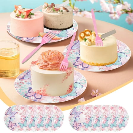 Butterfly Theme Party Supplies Set Disposable Tableware Includes 10pcs 7 Inch Plates 10pcs 9 Inch Plates 20pcs Napkins Colorful Birthday Celebration Decorations for adult Events