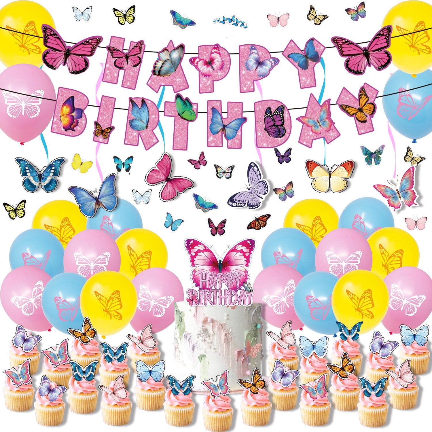 Butterfly Themed Party Decoration for Girls Birthday Supplies with ...
