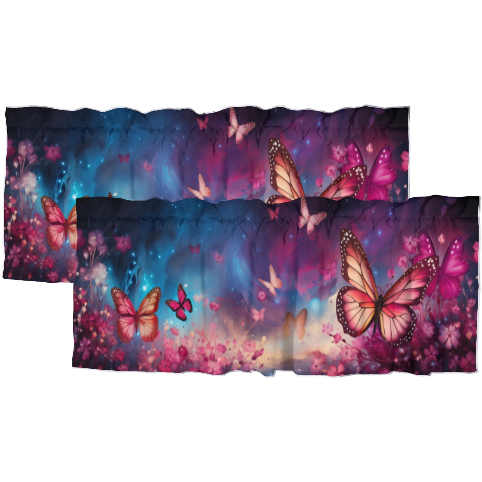 Butterfly Thermal Insulated Window Curtain Valance Pink Floral Flowers ...