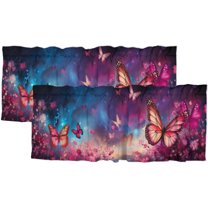 Butterfly Thermal Insulated Window Curtain Valance Pink Floral Flowers Forest Fantasy Theme Window Valance for Living Room Bedroom, Kitchen Valance Rod Pocket Window Curtain 54 by 18 in, 2 Panel