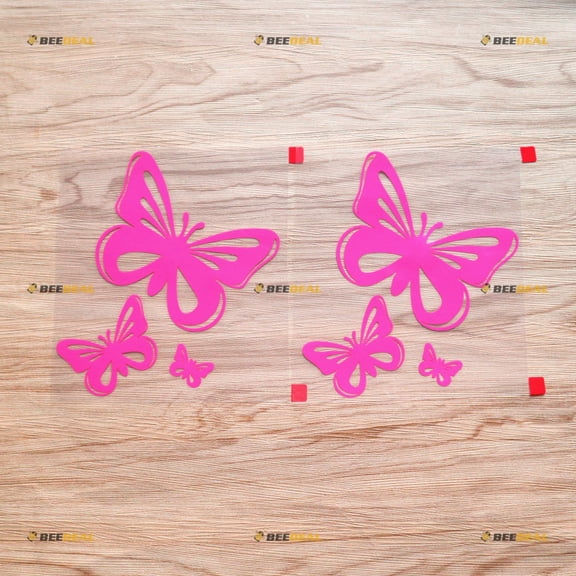 Butterfly Three Decal Sticker Vinyl - 2 Pack Hot Pink, 6 Inches - No Background Die Cut for Car Boat Laptop Cup