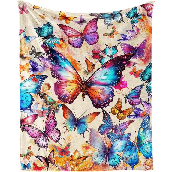 Butterfly Throw Blanket, 50" x 40" Flannel Cute Butterflies Themed Stuffed Animal Colorful Throw, Soft Nap Throw Blanket for Home, Office for Boys Girls Women Butterfly Lovers Gifts