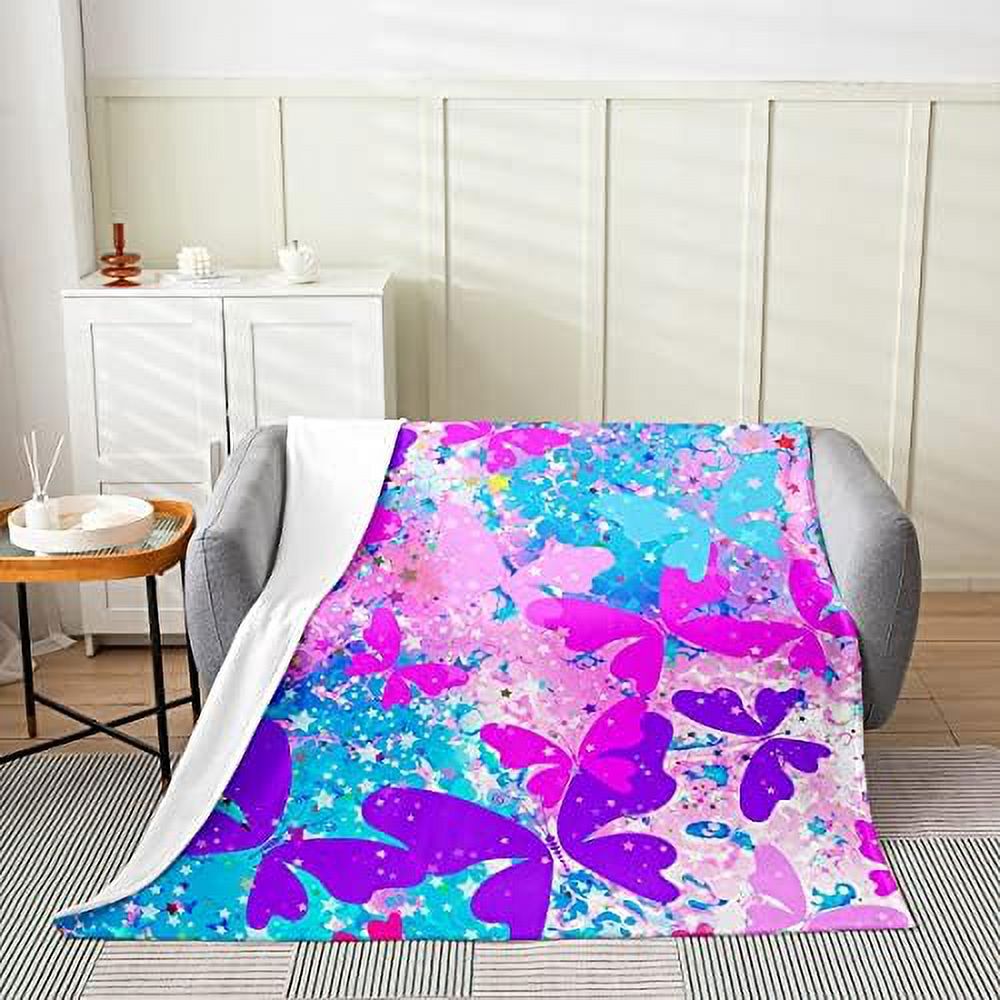 Butterfly Throw Blanket Baby 30x40 Watercolor Blue Purple Gradient Tie