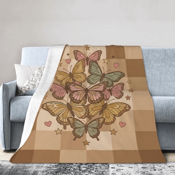 Butterfly Throw Blanket, Flannel Blanket, Warm Cozy All Season Throw for Sofa, Couch, Chairs and Bed 50x40