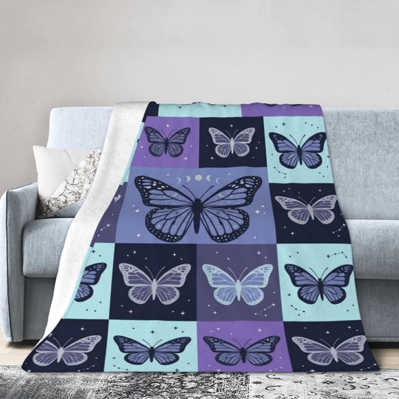 Butterfly Throw Blanket, Flannel Blanket, Warm Cozy All Season Throw for Sofa, Couch, Chairs and Bed 50x40