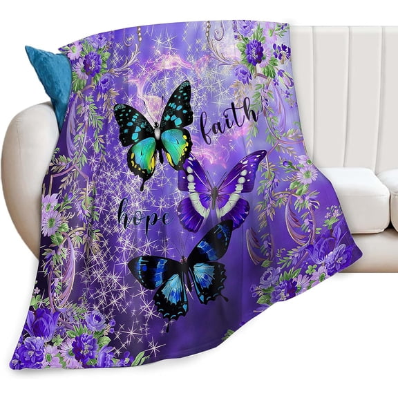 Butterfly Throw Blanket Purple Butterfly Flower Blanket Gifts for Women Adults Kids Ultra Soft Cozy Warm Plush Fleece Floral Blanket Decoration for Couch Bed Sofa Dorm 40''''X50''''