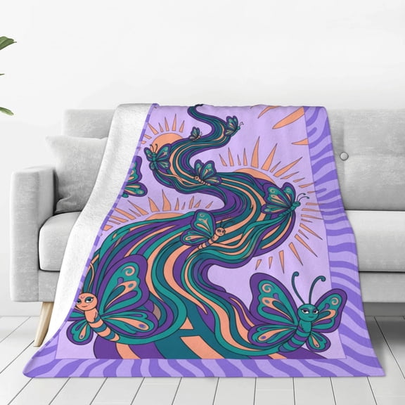 Butterfly Throw Blanket Soft Cozy Flannel Fleece, Thermal Lightweight Lounge Wrap, Versatile Adult Use Accessory for Home Office Travel 50x40