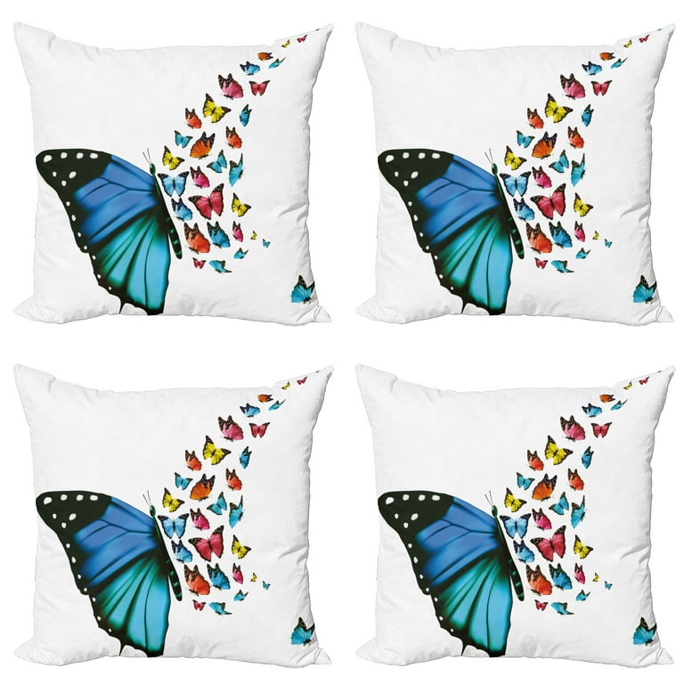 Butterfly Throw Pillow Cushion Case Pack of 4 Creative Conceptual Artwork Monarch Wings Colorful Realistic Natural Wildlife Modern Accent