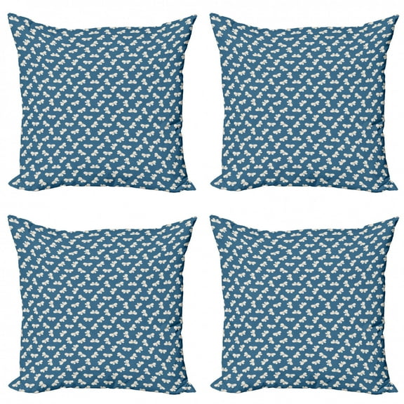 Butterfly Throw Pillow Cushion Case Pack of 4, Japanese Nature Composition Silhouettes of Butterflies on Blue Background, Modern Accent Double-Sided Print, 4 Sizes, Blue and Ivory, by Ambesonne