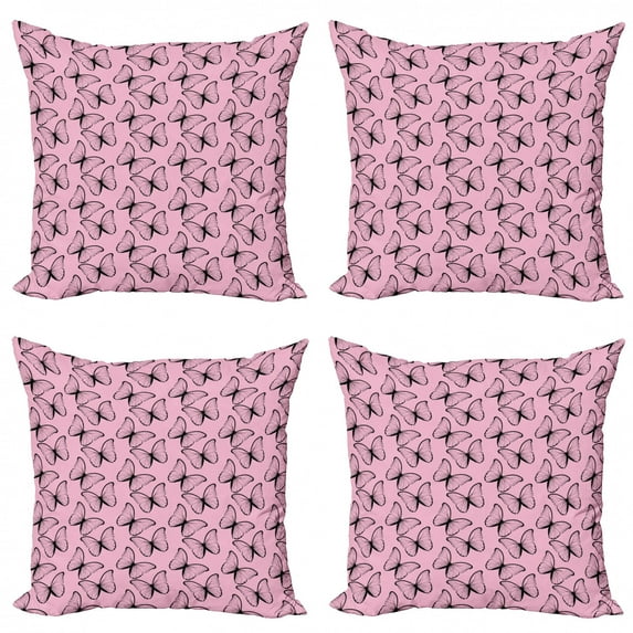 Ambesonne Butterfly Throw Pillow Cover 4 Pack, Gracious Spring Animal, 18", Pale Pink Charcoal Grey